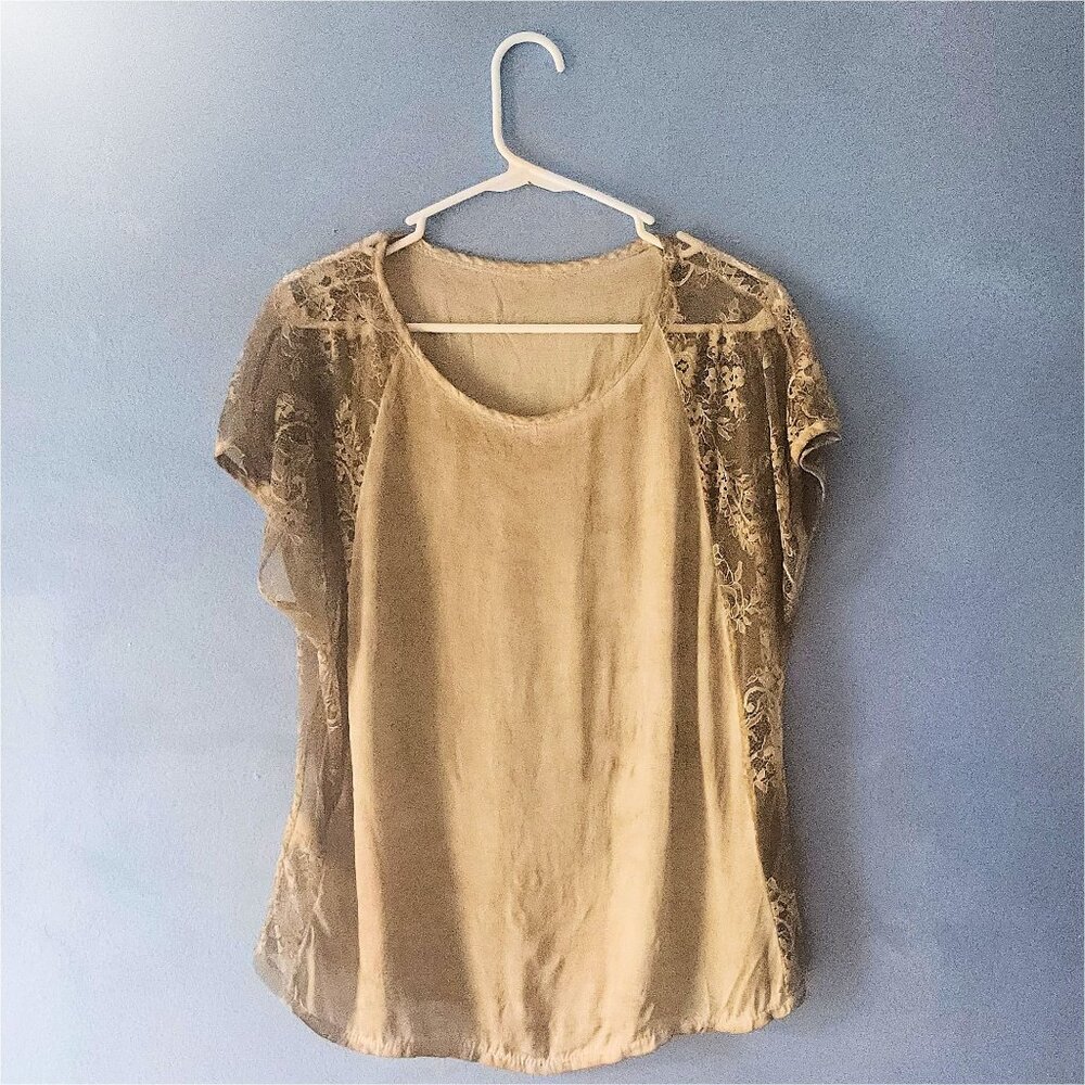 Viscose blouse with with intricate sheer floral sleeve design - new from Italy!